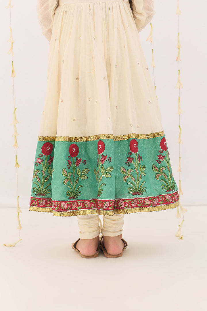 Jameela Off White v Neck Anarkali with Chooridar and Dupatta (set of 3)