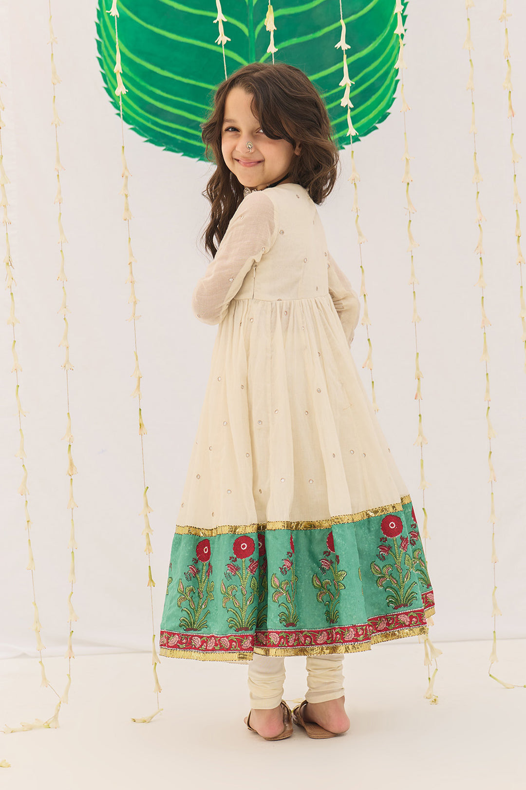 Jameela Off White v Neck Anarkali with Chooridar and Dupatta (set of 3)