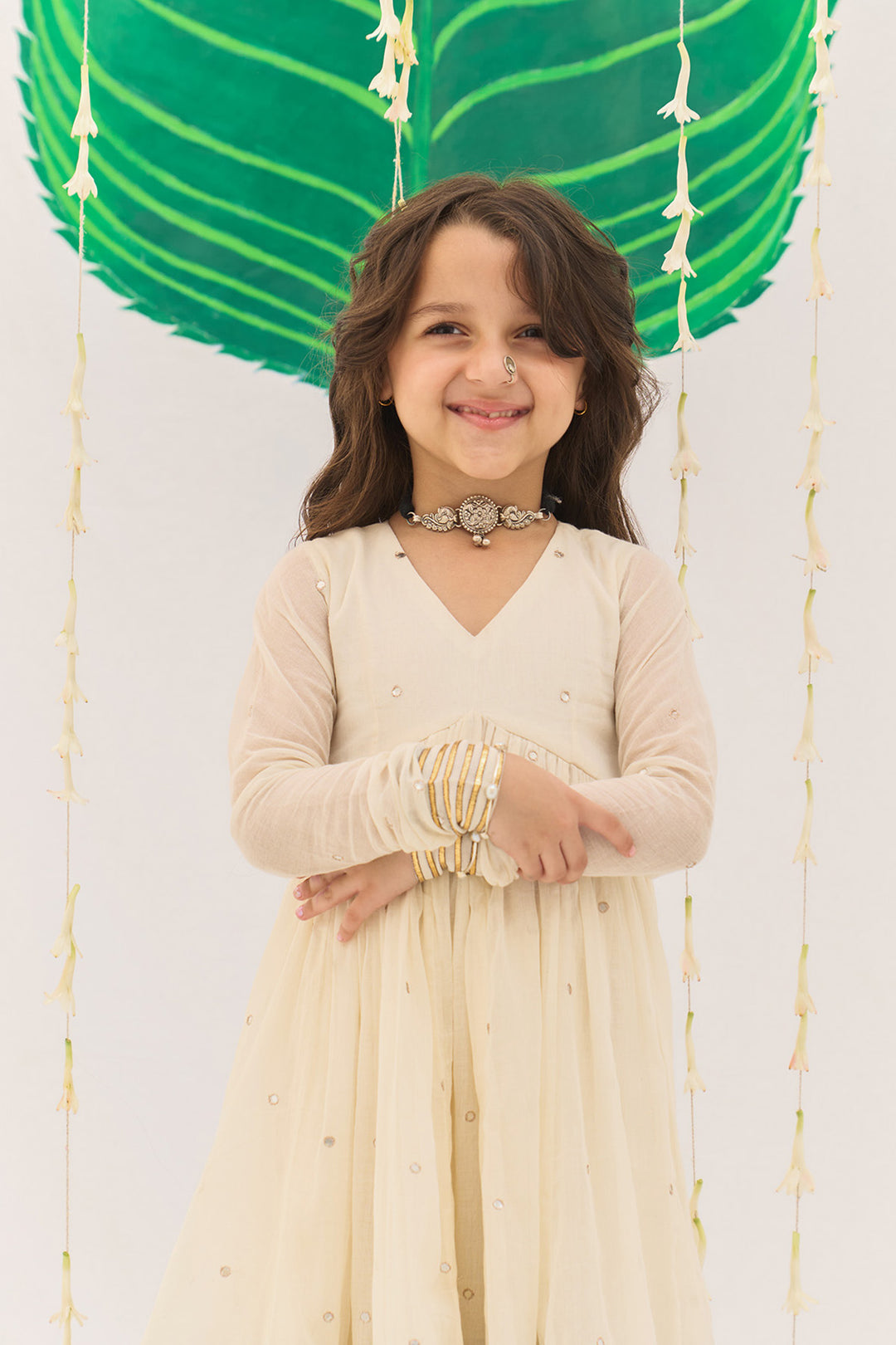 Jameela Off White v Neck Anarkali with Chooridar and Dupatta (set of 3)