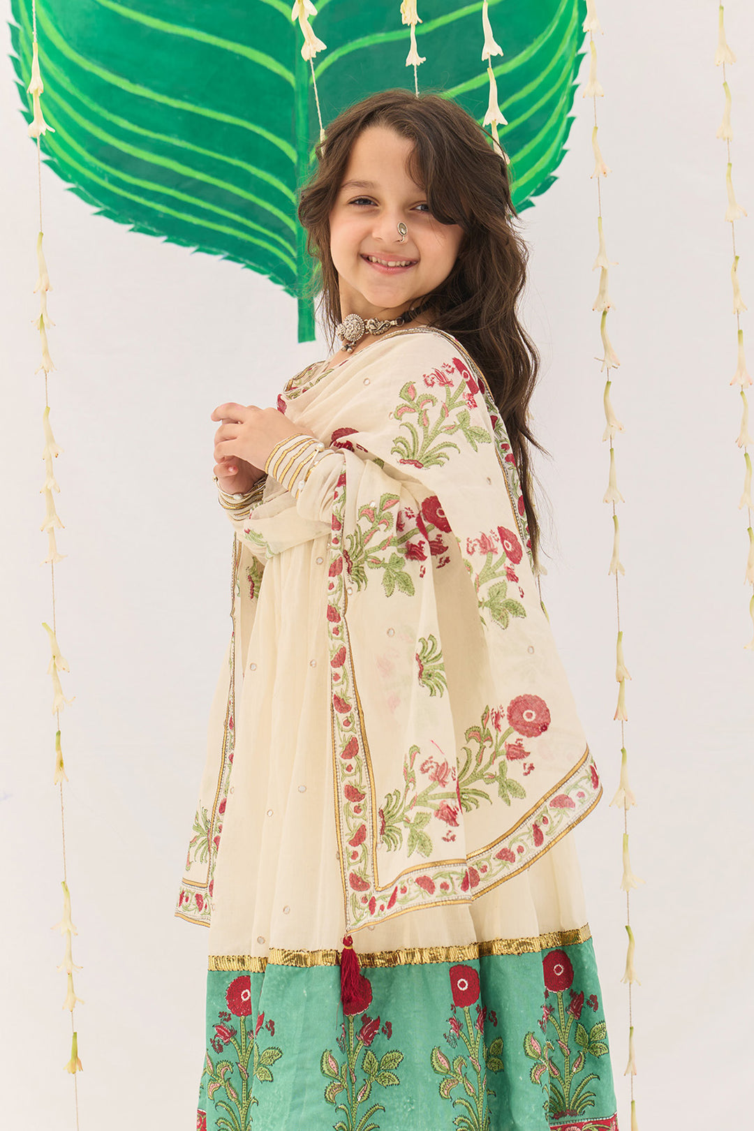 Jameela Off White v Neck Anarkali with Chooridar and Dupatta (set of 3)