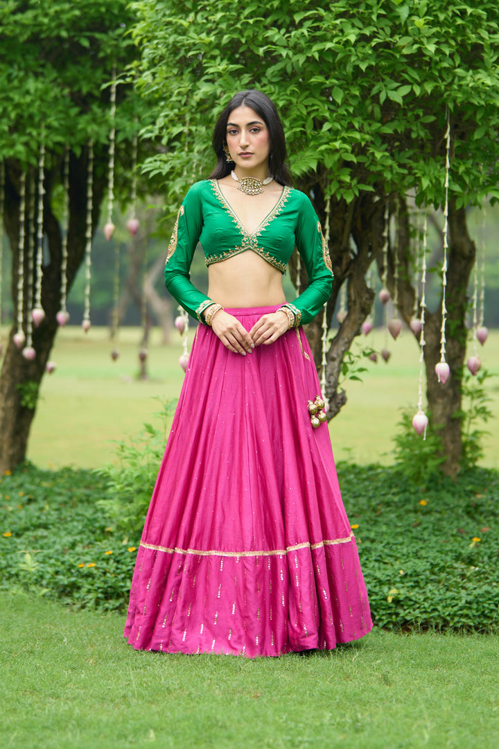 Phillauri Vol 3 green rani pink lehenga with rani dupatta ( set of 3)