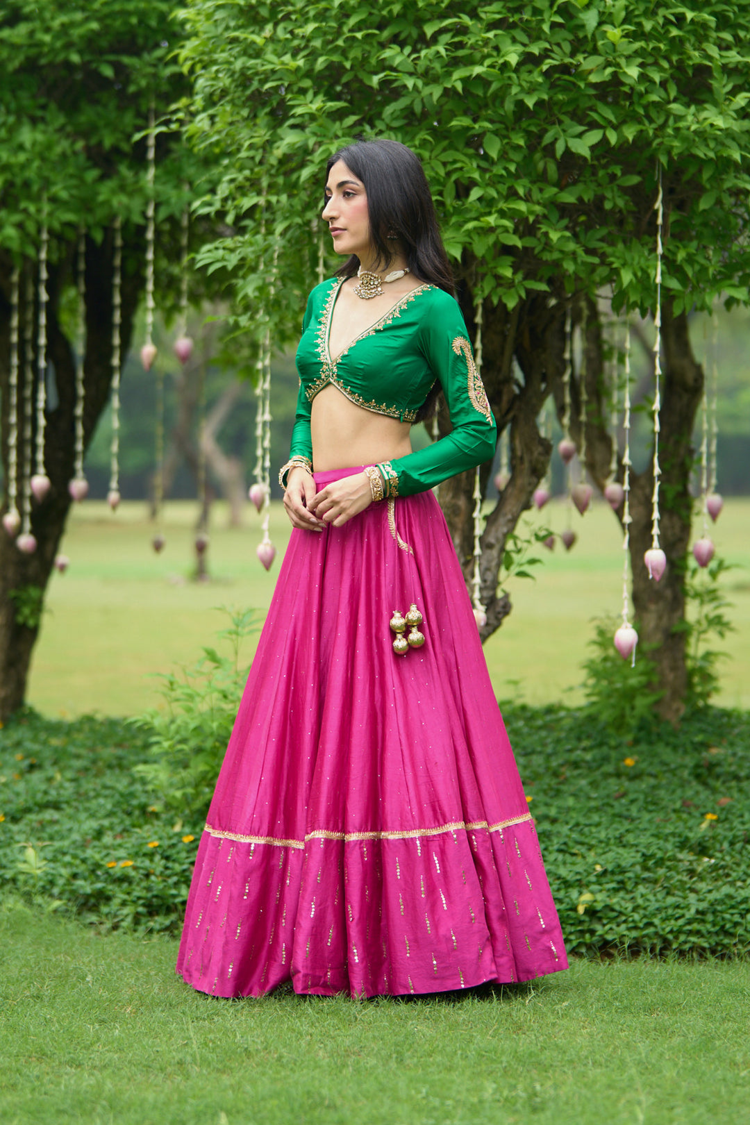 Phillauri Vol 3 green rani pink lehenga with rani dupatta ( set of 3)