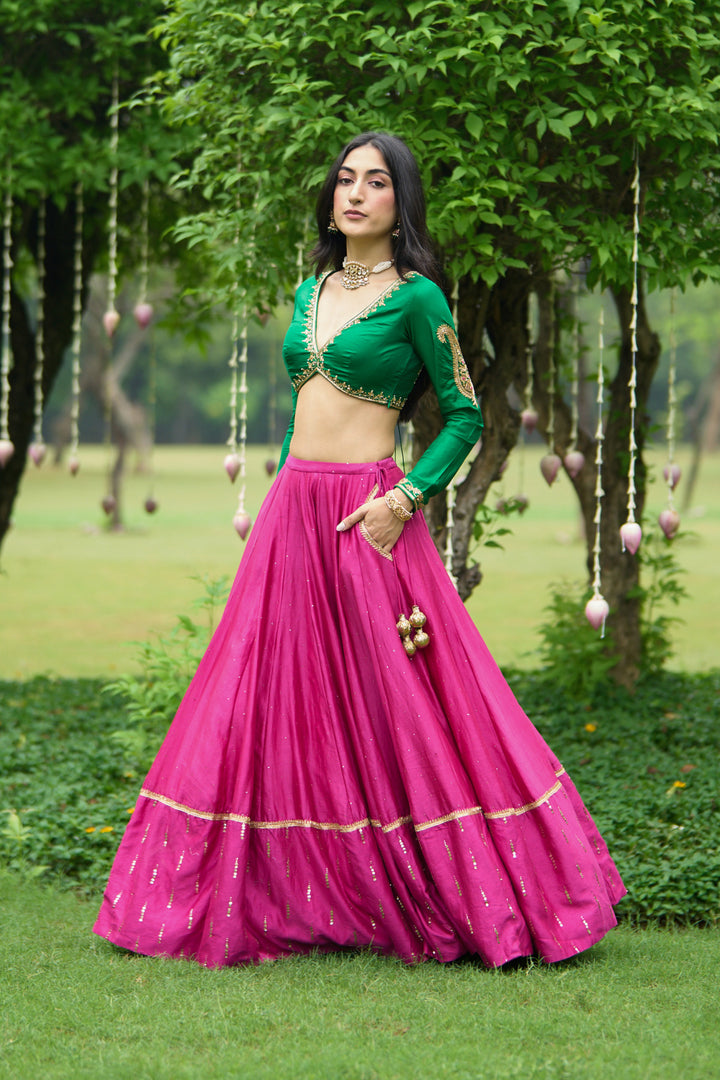 Phillauri Vol 3 green rani pink lehenga with rani dupatta ( set of 3)