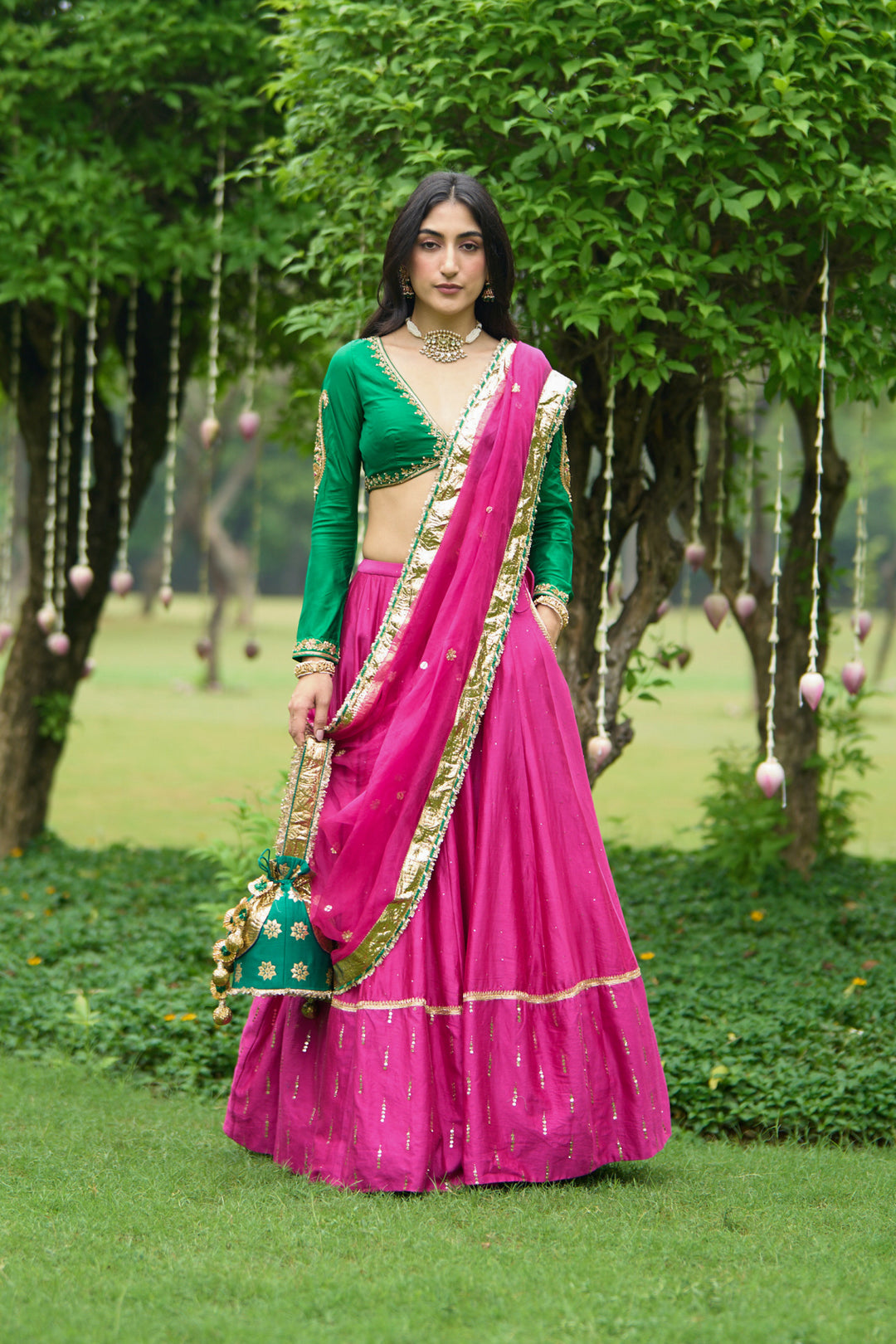 Phillauri Vol 3 green rani pink lehenga with rani dupatta ( set of 3)