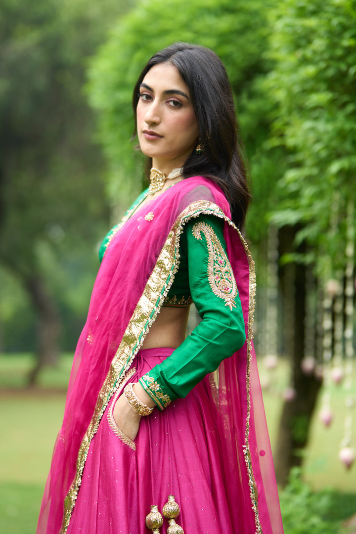 Phillauri Vol 3 green rani pink lehenga with rani dupatta ( set of 3)