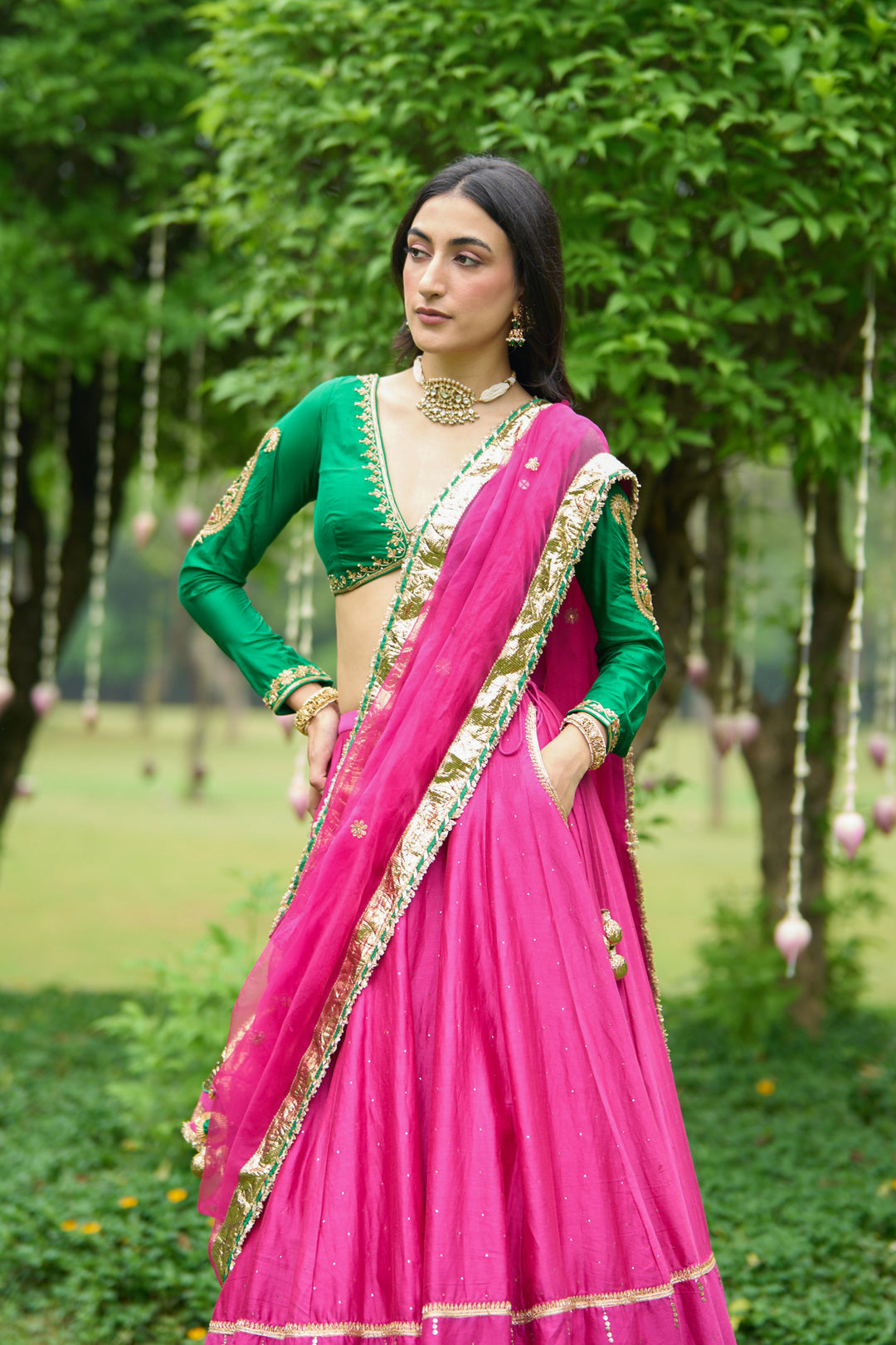 Phillauri Vol 3 green rani pink lehenga with rani dupatta ( set of 3)