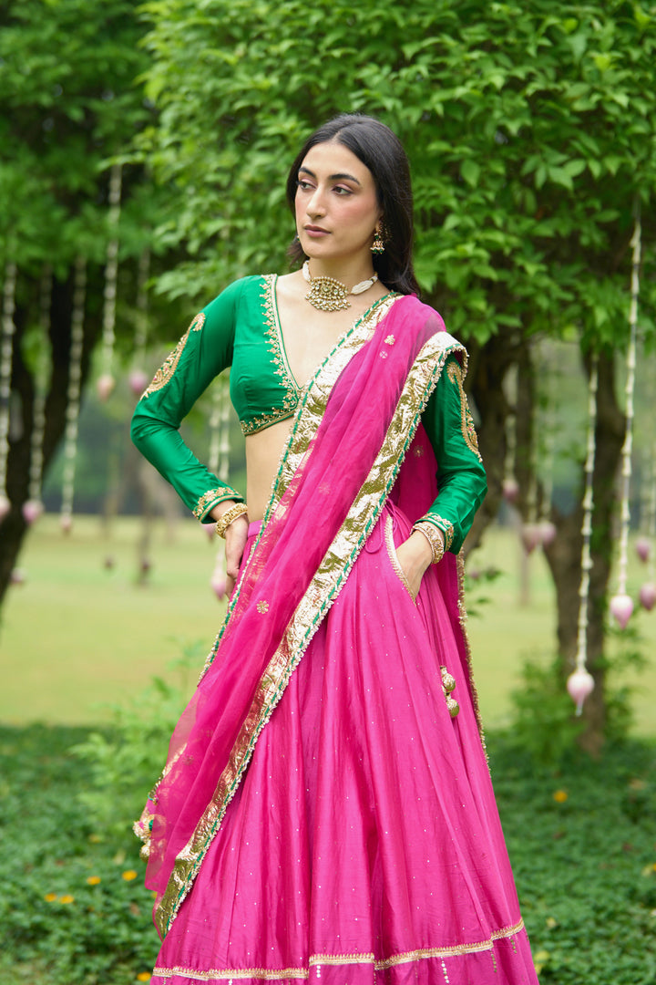 Phillauri Vol 3 green rani pink lehenga with rani dupatta ( set of 3)