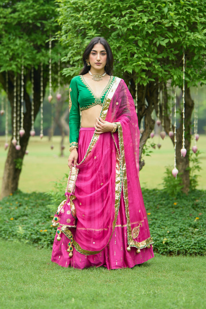 Phillauri Vol 3 green rani pink lehenga with rani dupatta ( set of 3)
