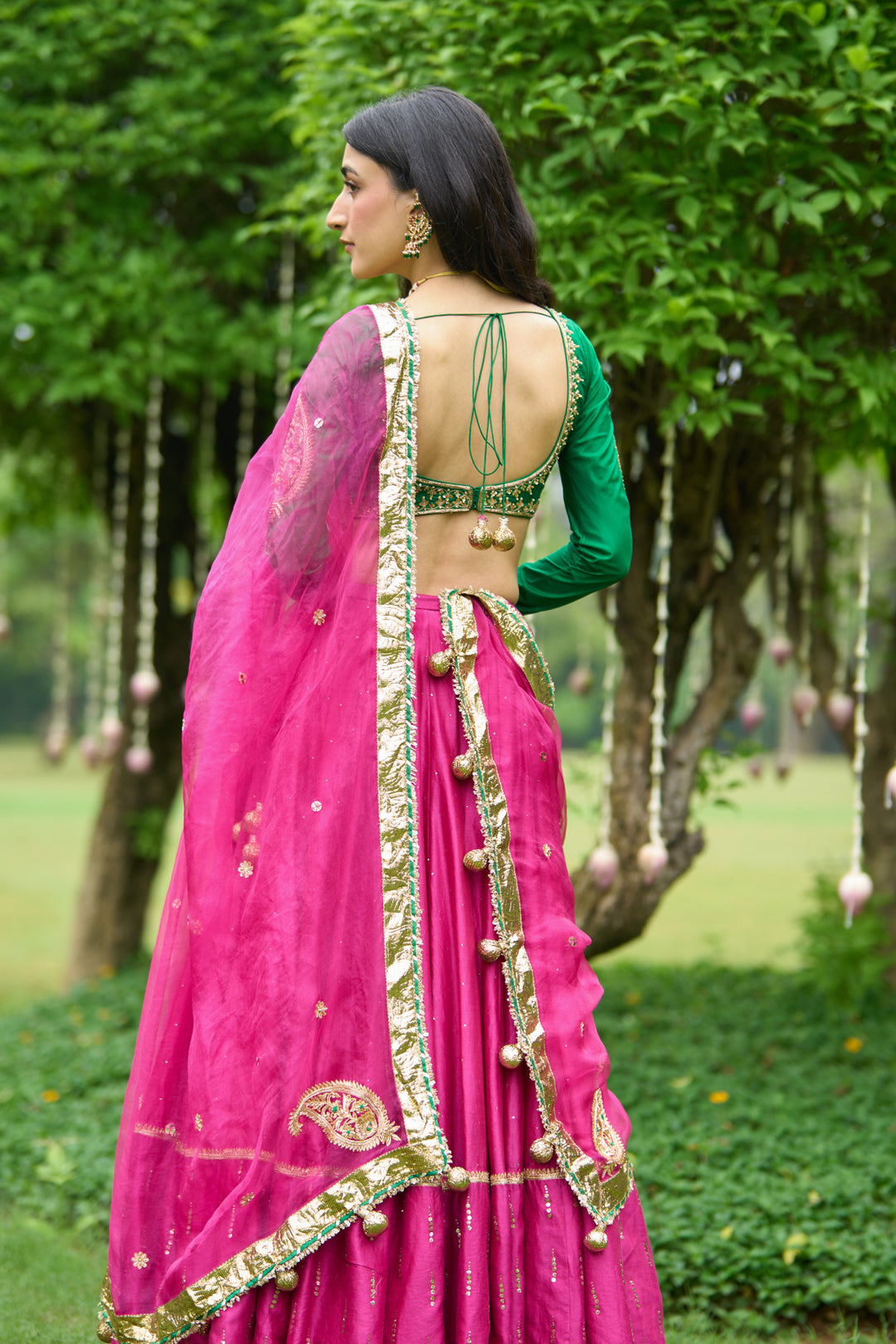 Phillauri Vol 3 green rani pink lehenga with rani dupatta ( set of 3)