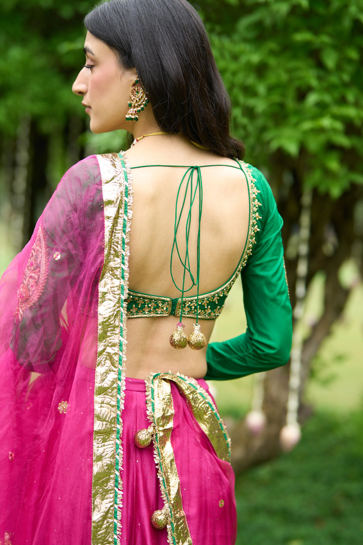Phillauri Vol 3 green rani pink lehenga with rani dupatta ( set of 3)