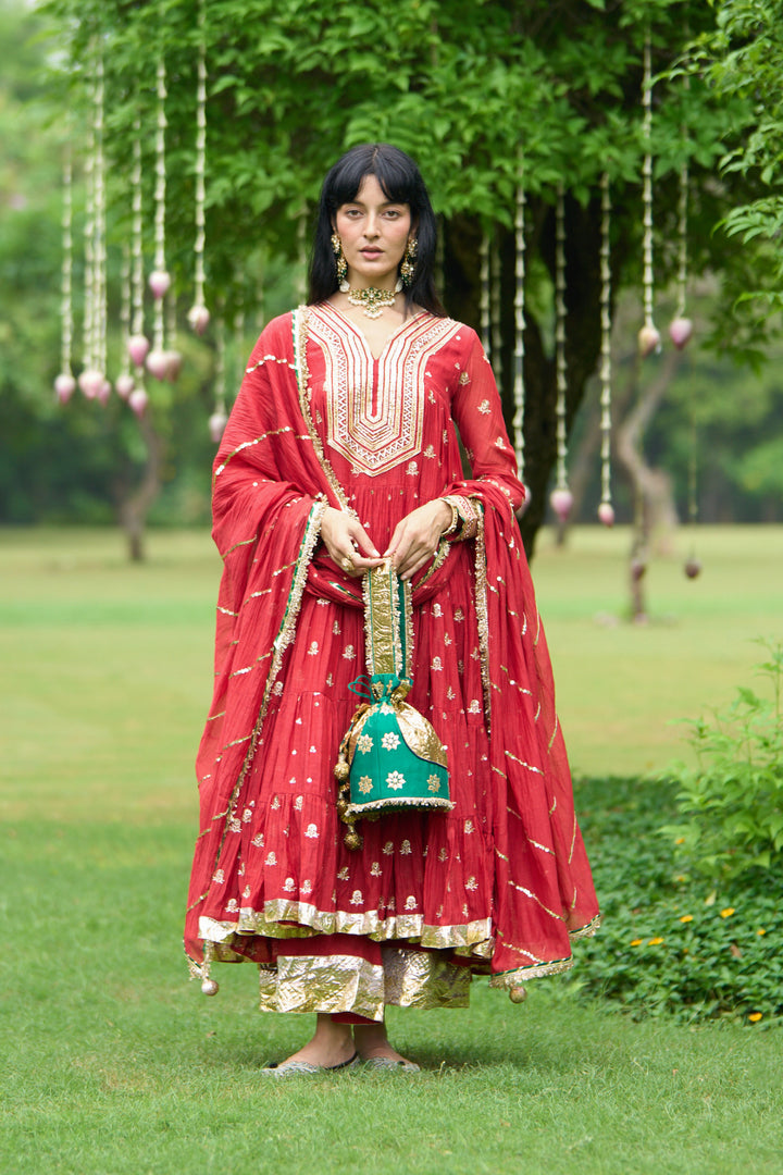 Phillauri Vol 3 red gota yoke anarkali with palazzo and dupatta ( set of 3)