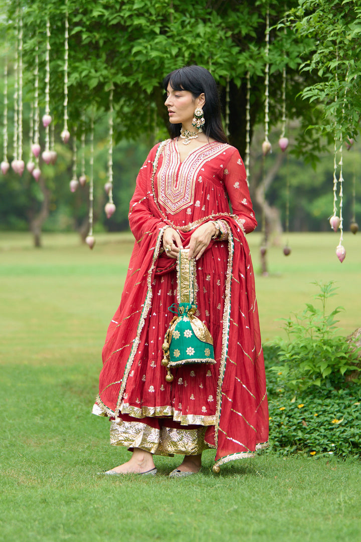 Phillauri Vol 3 red gota yoke anarkali with palazzo and dupatta ( set of 3)