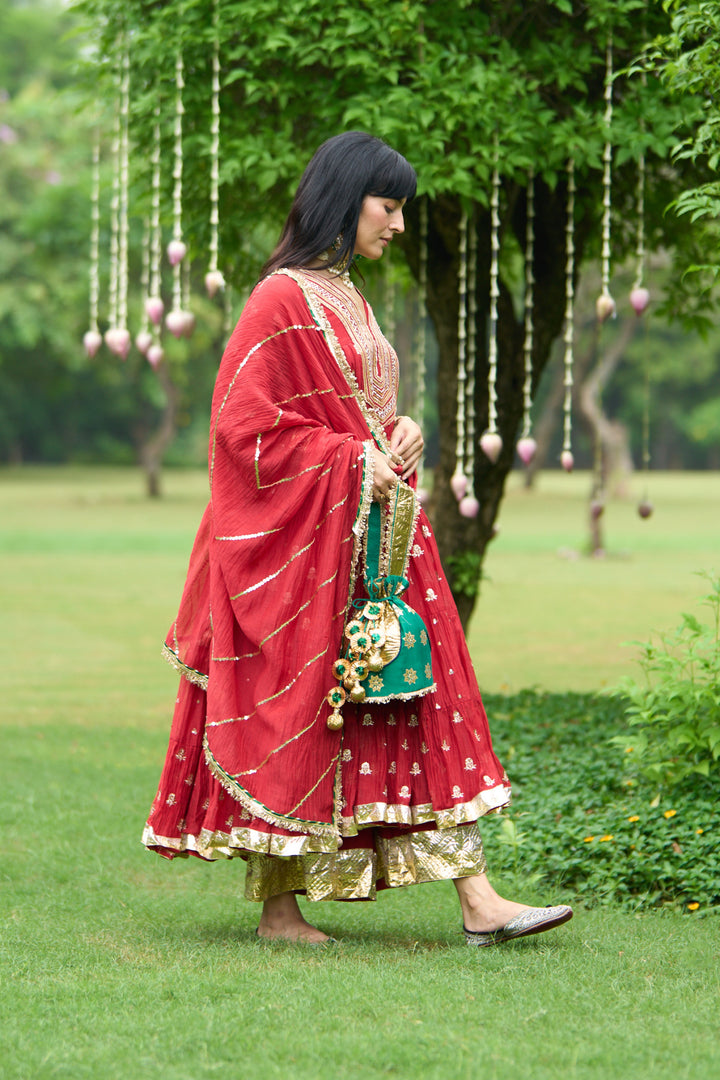 Phillauri Vol 3 red gota yoke anarkali with palazzo and dupatta ( set of 3)