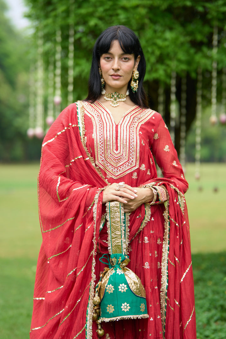 Phillauri Vol 3 red gota yoke anarkali with palazzo and dupatta ( set of 3)