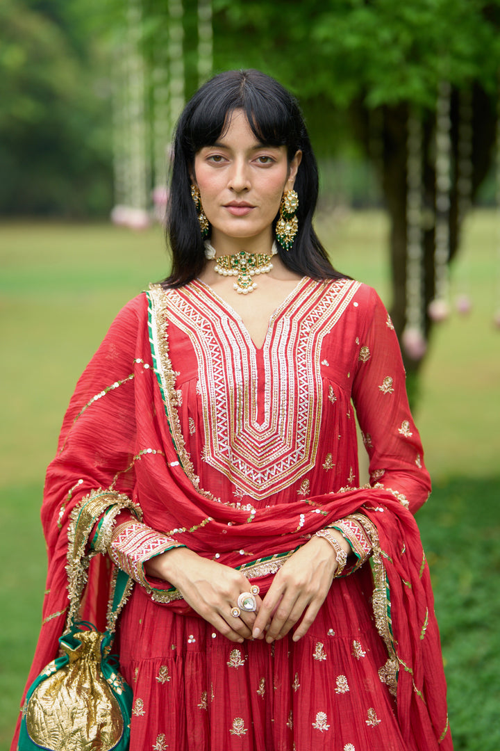Phillauri Vol 3 red gota yoke anarkali with palazzo and dupatta ( set of 3)