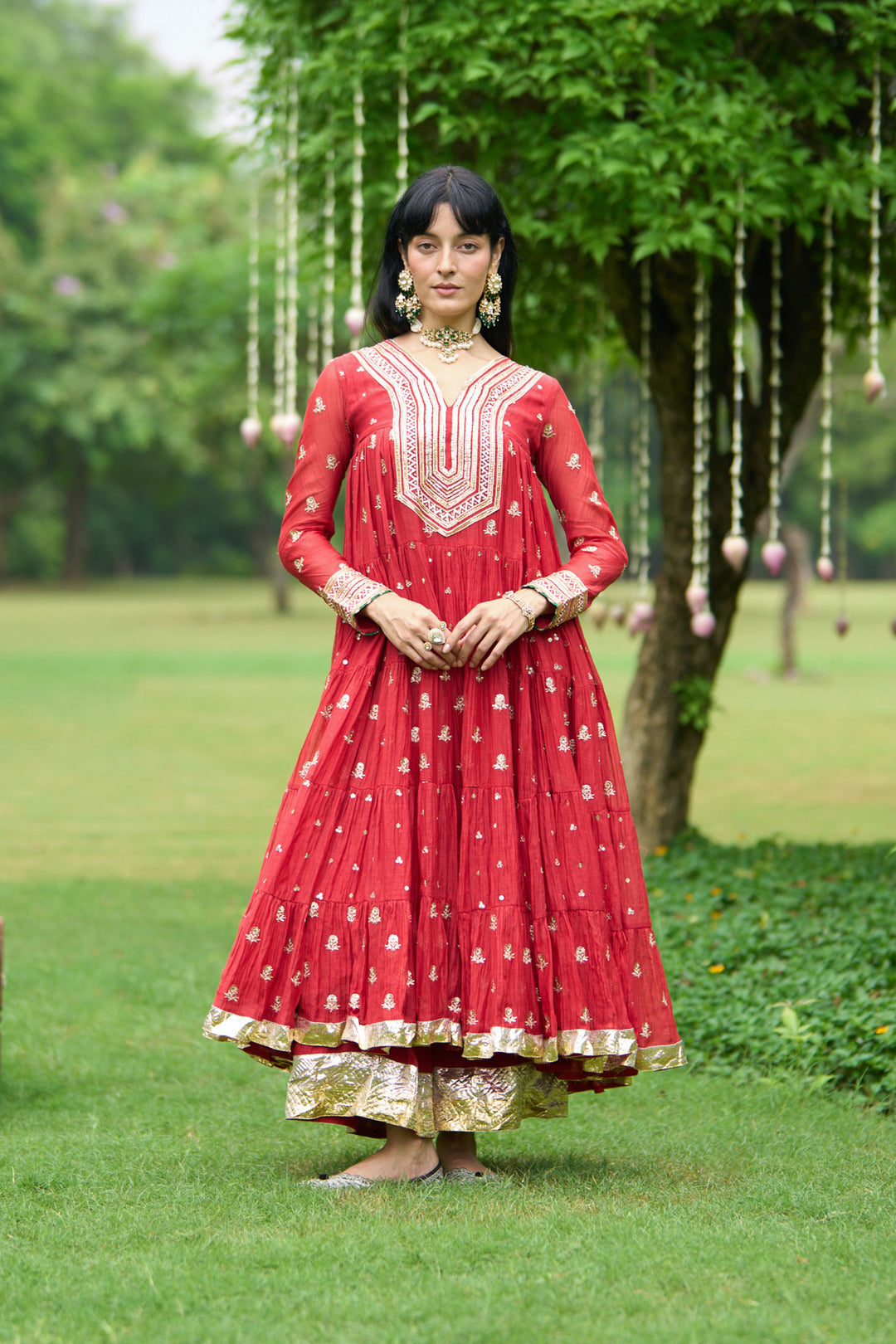 Phillauri Vol 3 red gota yoke anarkali with palazzo and dupatta ( set of 3)