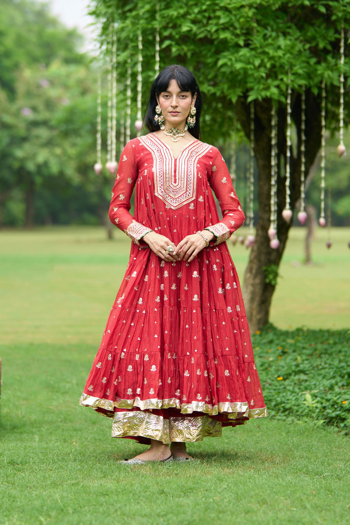 Phillauri Vol 3 red gota yoke anarkali with palazzo and dupatta ( set of 3)