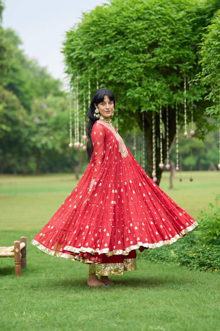 Phillauri Vol 3 red gota yoke anarkali with palazzo and dupatta ( set of 3)