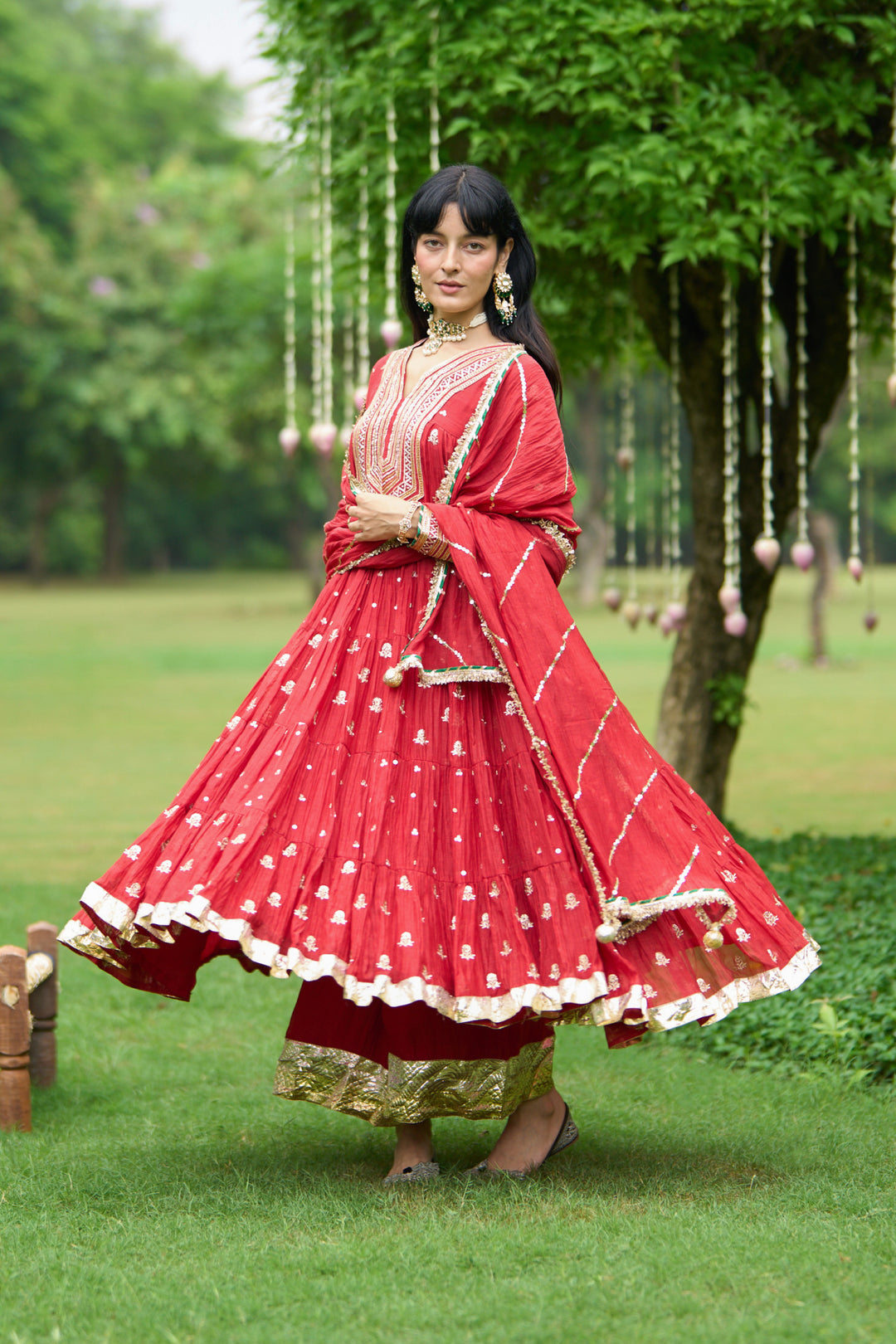 Phillauri Vol 3 red gota yoke anarkali with palazzo and dupatta ( set of 3)