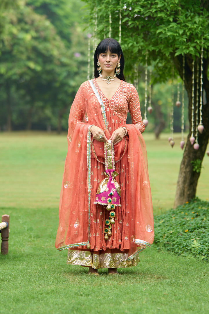 Phillauri Vol 3 rust tiered anarkali with sharara and dupatta ( set of 3)