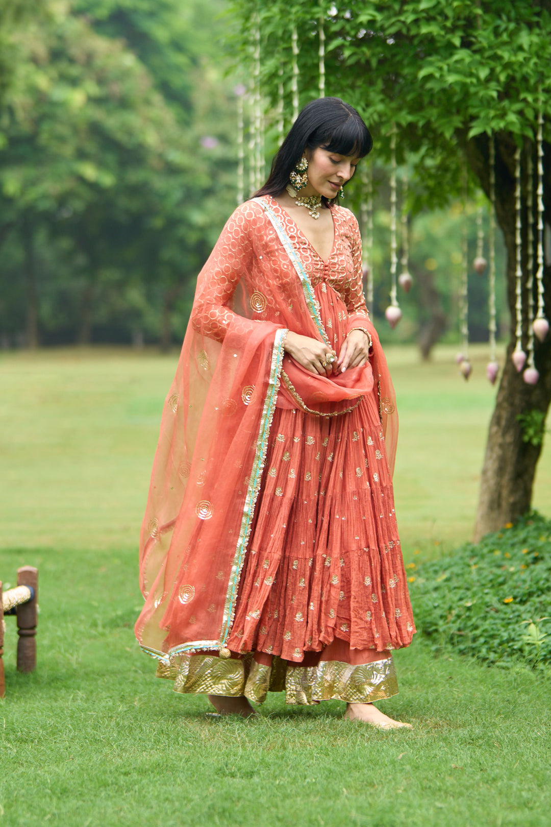 Phillauri Vol 3 rust tiered anarkali with sharara and dupatta ( set of 3)