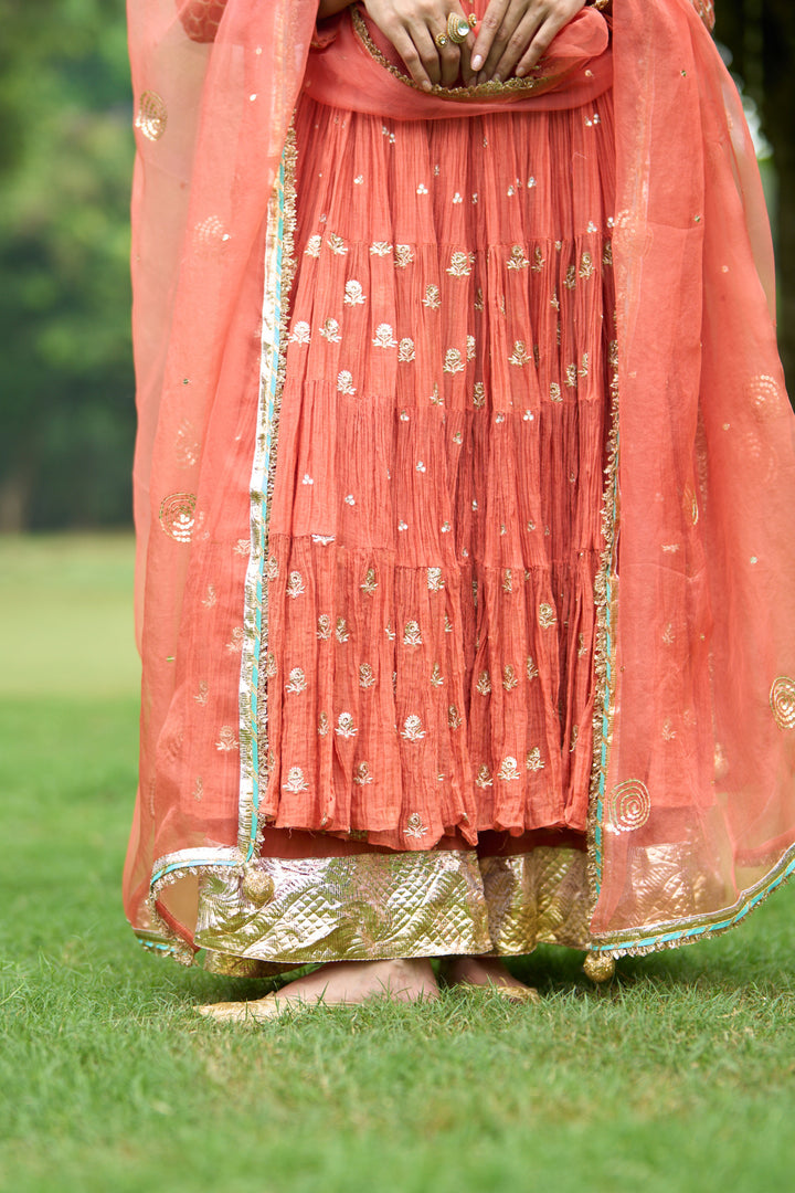 Phillauri Vol 3 rust tiered anarkali with sharara and dupatta ( set of 3)