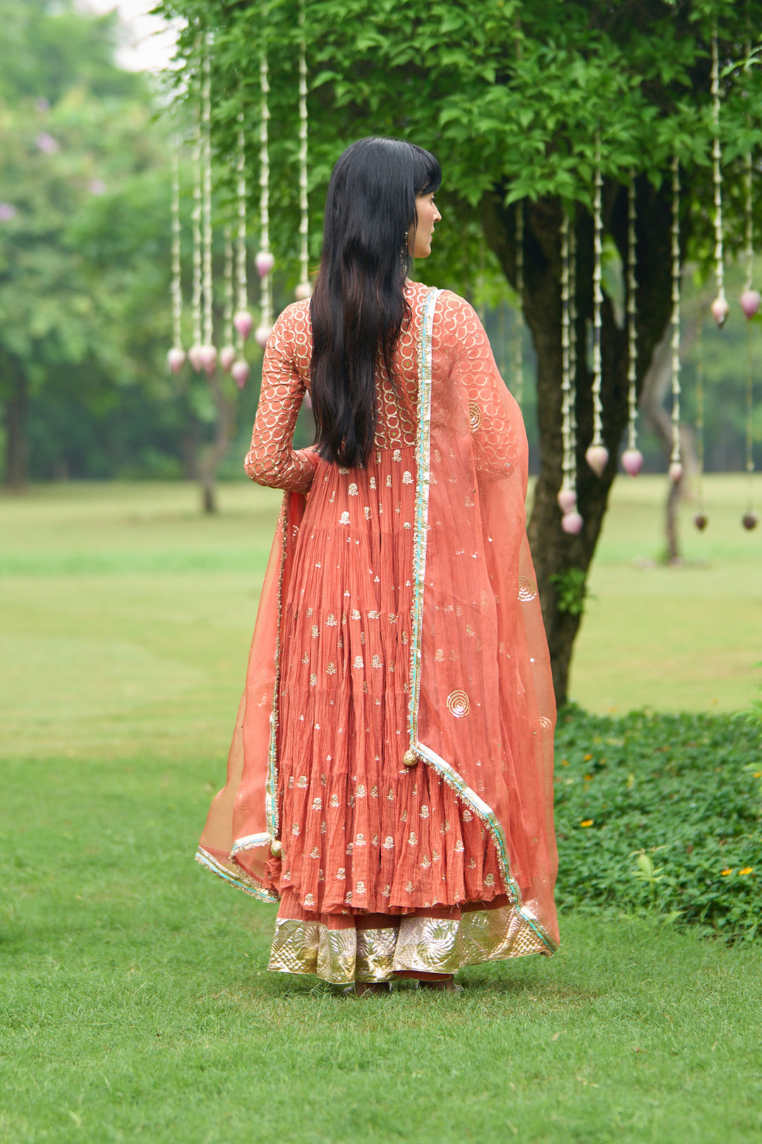 Phillauri Vol 3 rust tiered anarkali with sharara and dupatta ( set of 3)