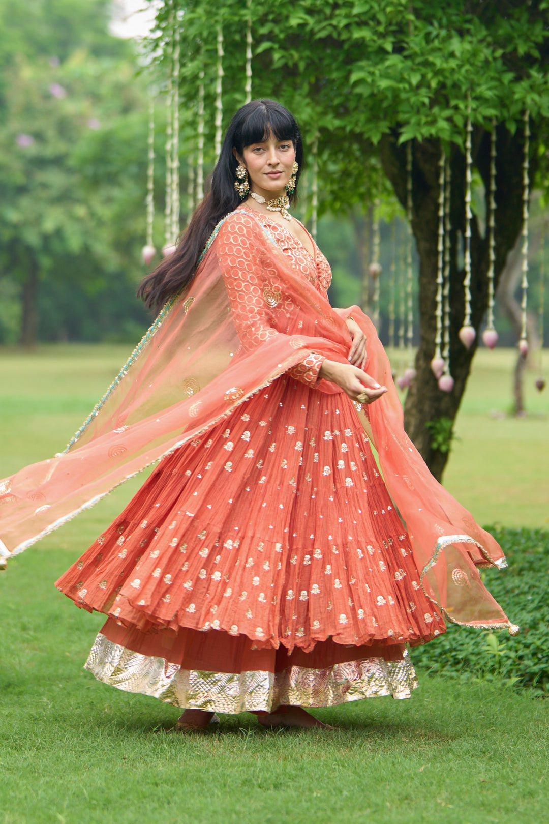 Phillauri Vol 3 rust tiered anarkali with sharara and dupatta ( set of 3)