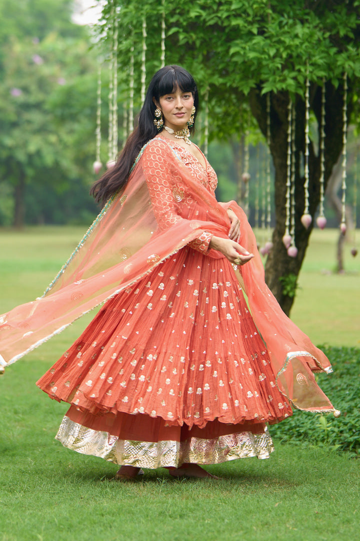 Phillauri Vol 3 rust tiered anarkali with sharara and dupatta ( set of 3)