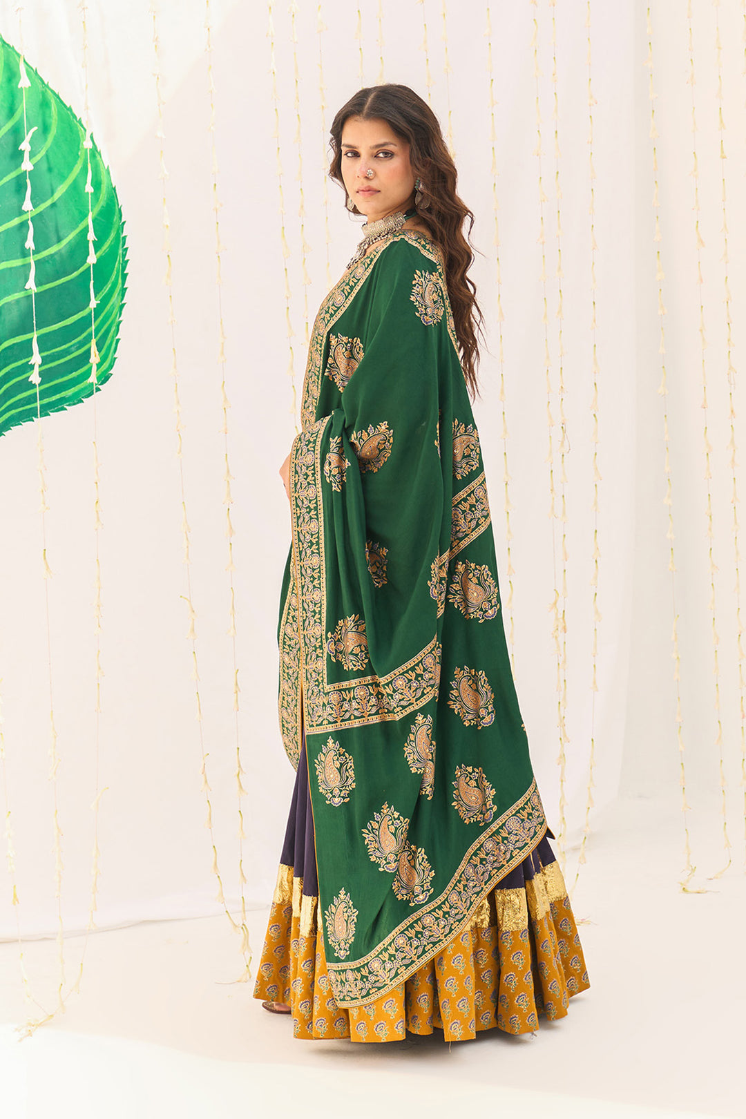 Jameela Blue Block Printed Lehenga with Blouse and Dupatta (set of 3)