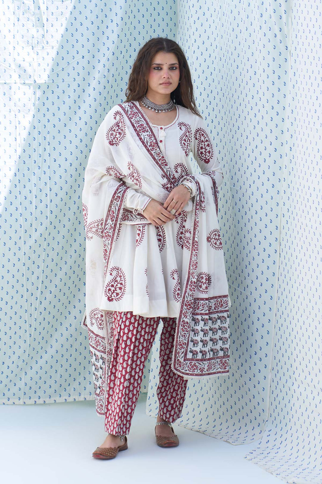 Mehraz red short anarkali with salwar and dupatta ( set of 3 )