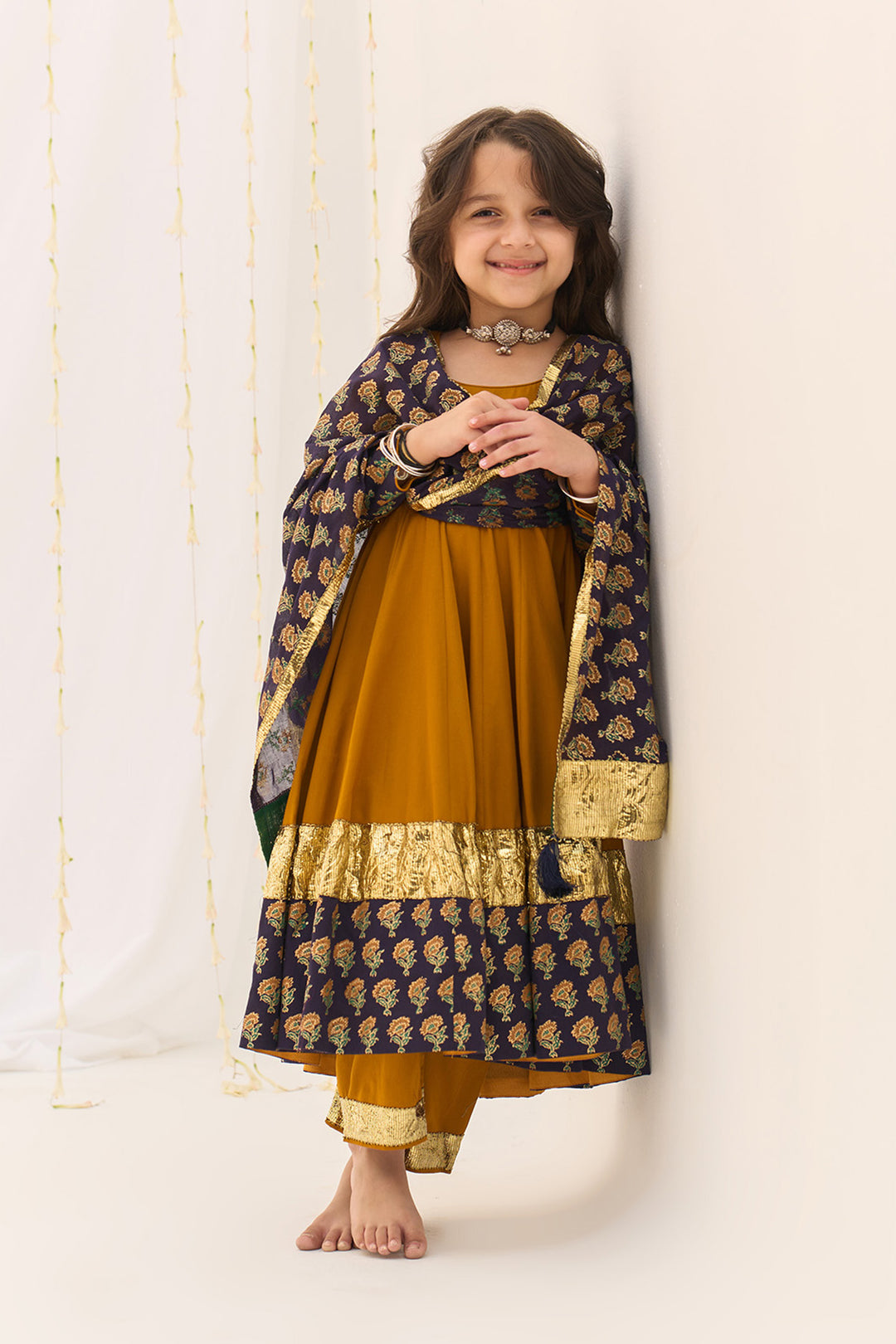 Jameela Mustard Anarkali with Palazzo and Dupatta (set of 3)