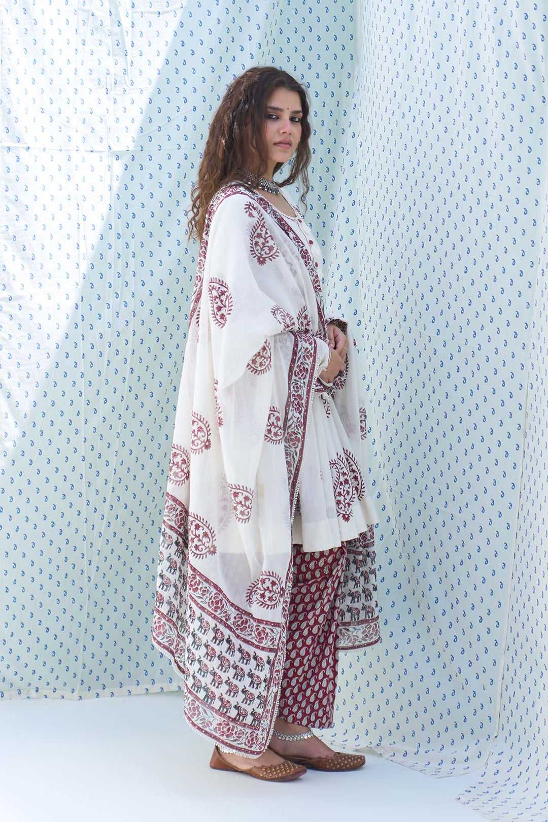 Mehraz red short anarkali with salwar and dupatta ( set of 3 )