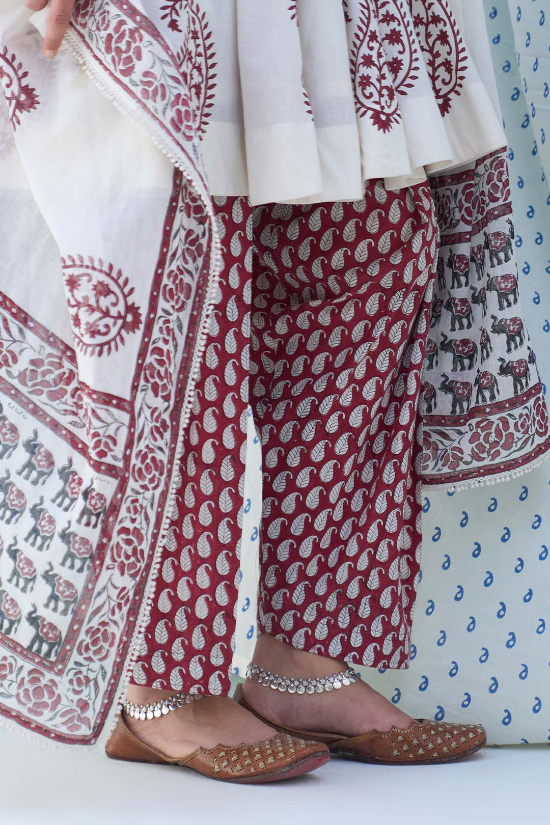 Mehraz red short anarkali with salwar and dupatta ( set of 3 )