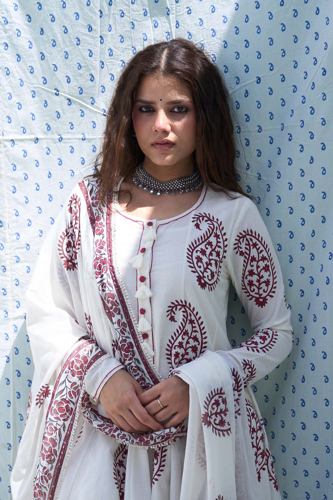 Mehraz red short anarkali with salwar and dupatta ( set of 3 )