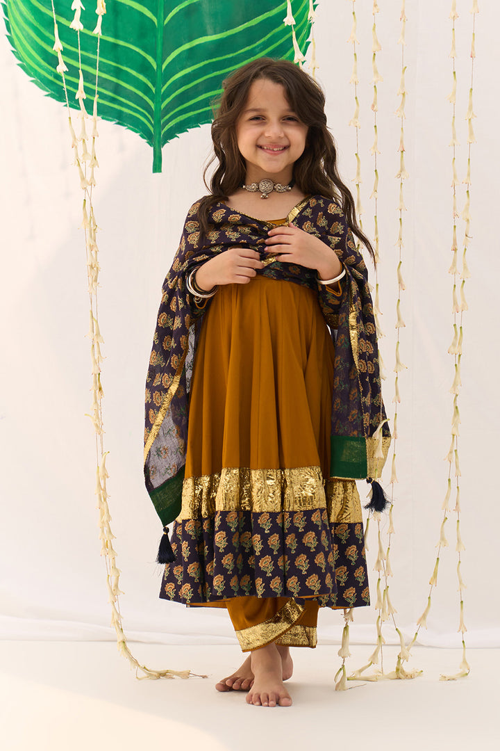 Jameela Mustard Anarkali with Palazzo and Dupatta (set of 3)