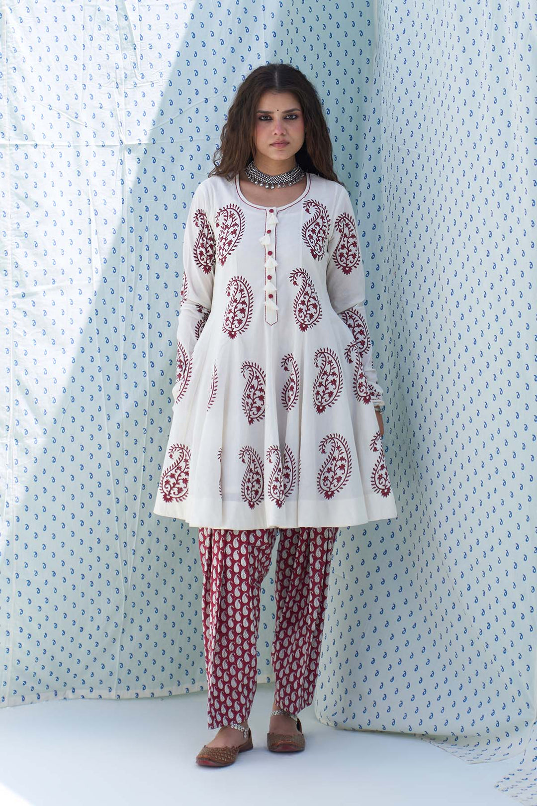 Mehraz red short anarkali with salwar and dupatta ( set of 3 )