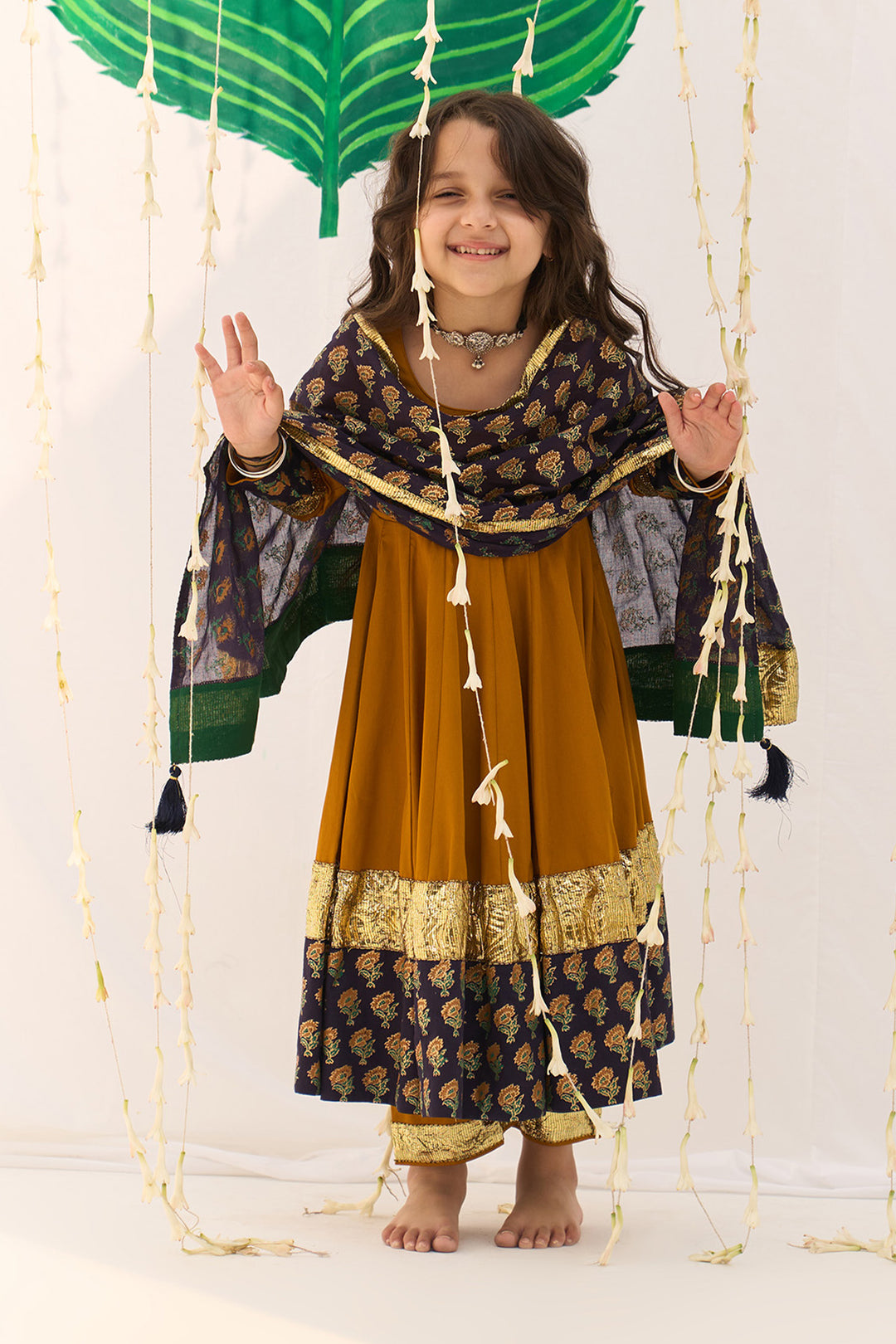 Jameela Mustard Anarkali with Palazzo and Dupatta (set of 3)