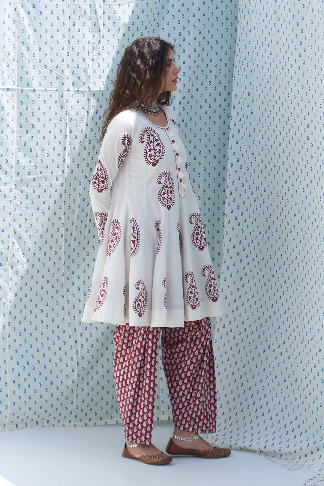 Mehraz red short anarkali with salwar and dupatta ( set of 3 )