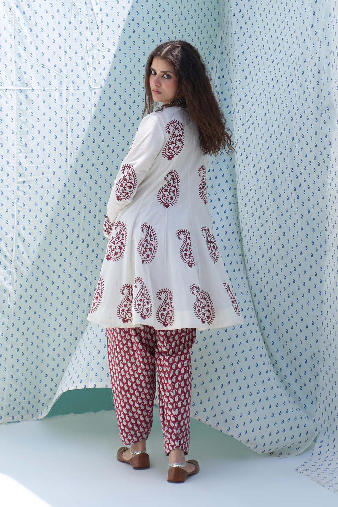 Mehraz red short anarkali with salwar and dupatta ( set of 3 )