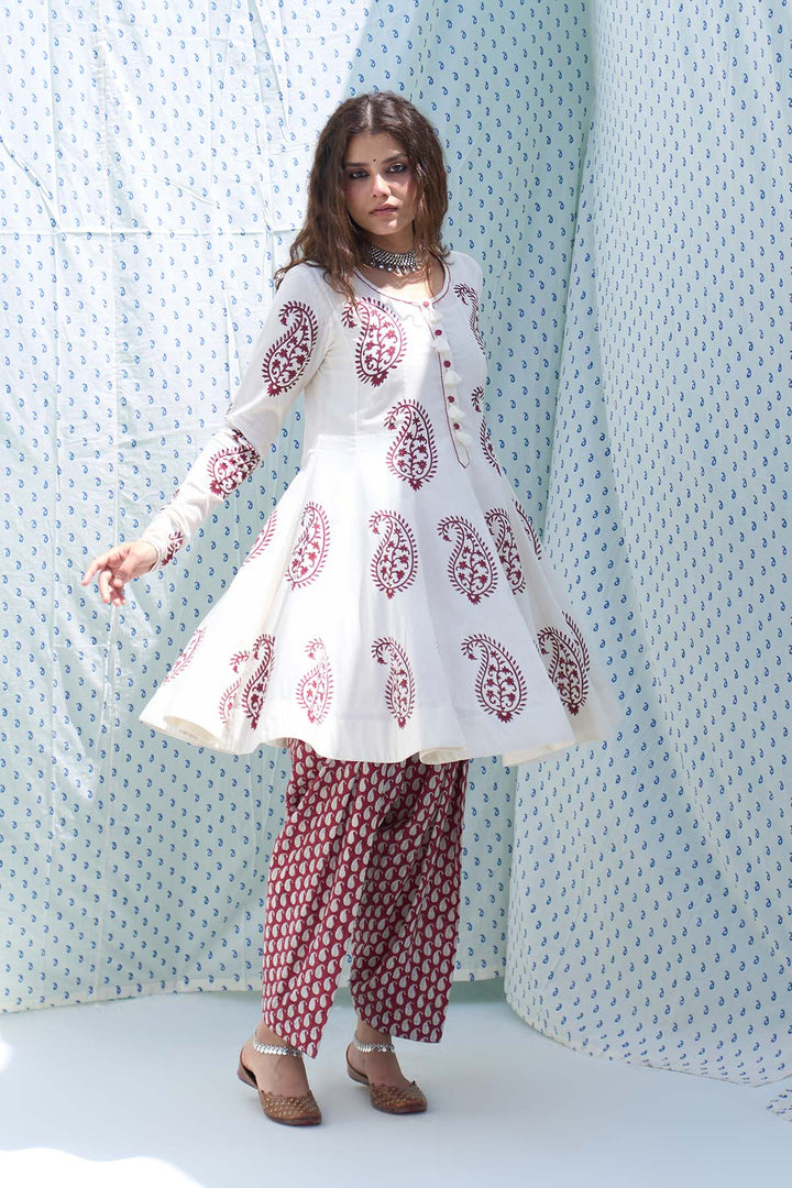 Mehraz red short anarkali with salwar and dupatta ( set of 3 )