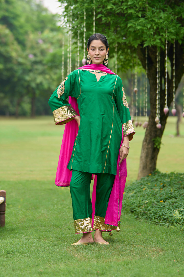 Phillauri Vol 3 green silk choga with silk dupatta ( set of 3)