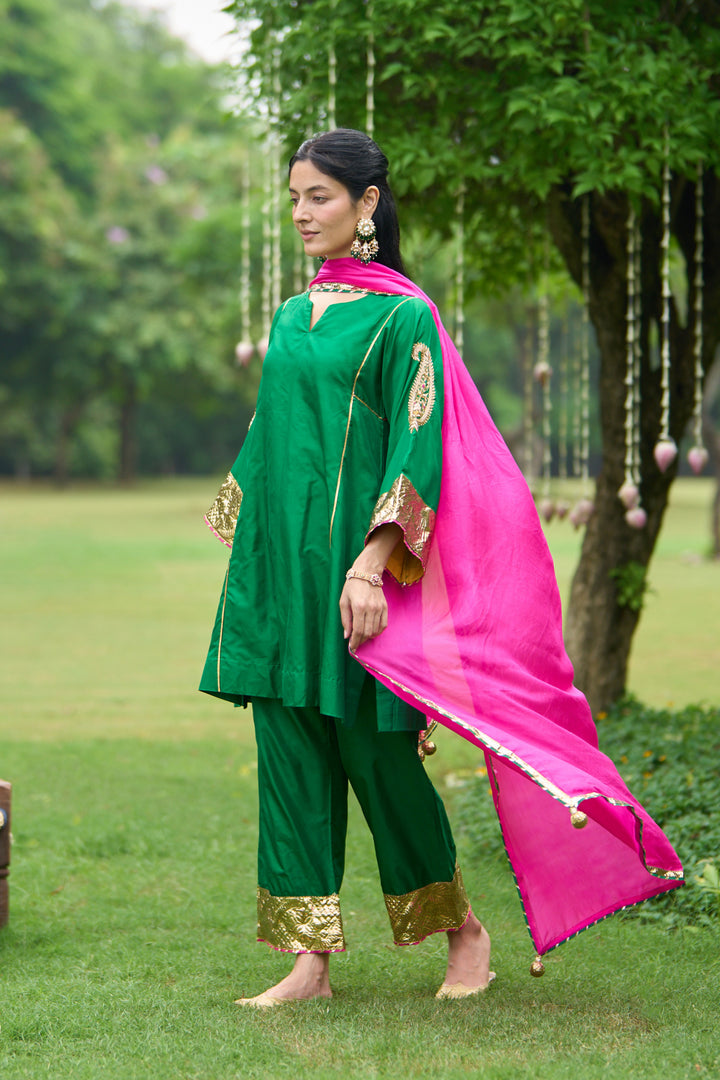 Phillauri Vol 3 green silk choga with silk dupatta ( set of 3)