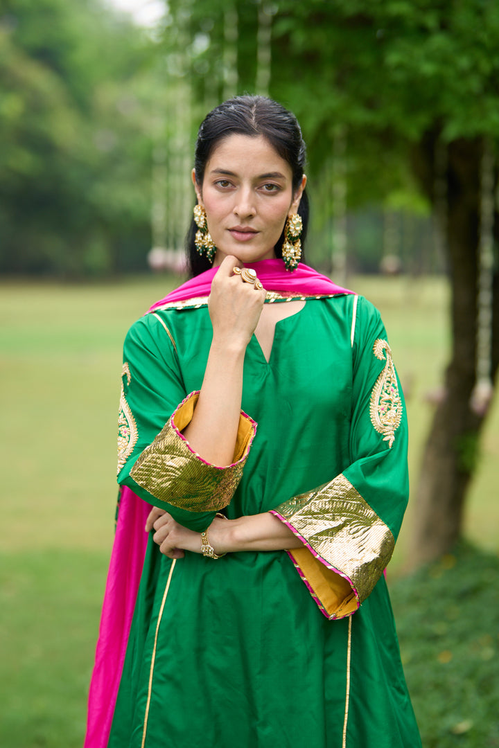 Phillauri Vol 3 green silk choga with silk dupatta ( set of 3)