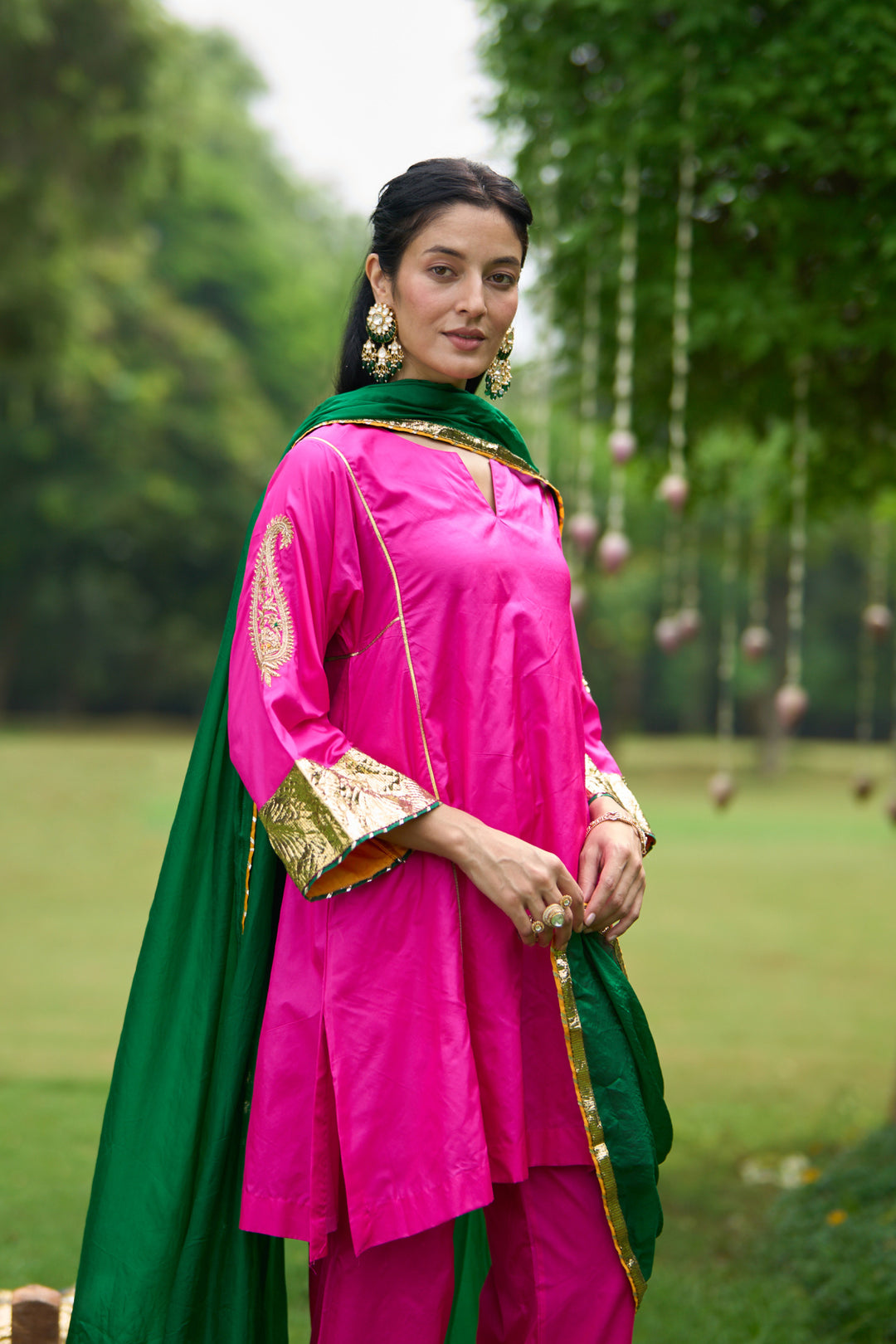 Phillauri Vol 3 hot pink silk choga with silk dupatta ( set of 3)
