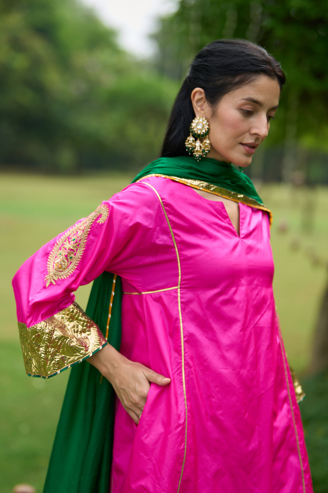 Phillauri Vol 3 hot pink silk choga with silk dupatta ( set of 3)