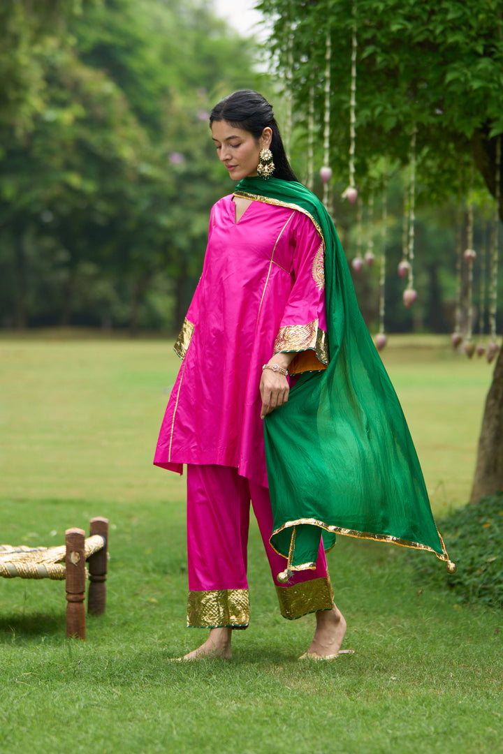 Phillauri Vol 3 hot pink silk choga with silk dupatta ( set of 3)