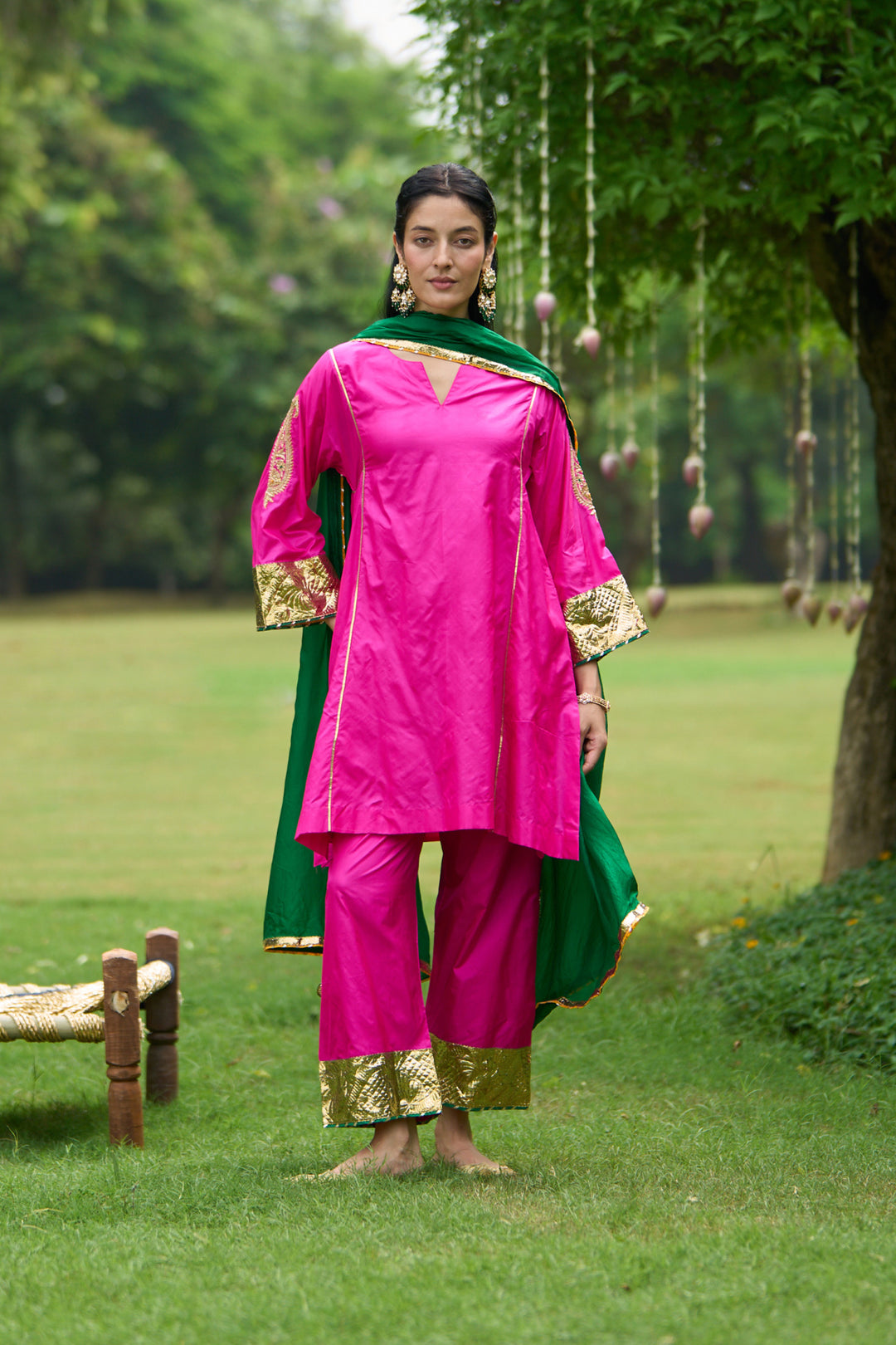 Phillauri Vol 3 hot pink silk choga with silk dupatta ( set of 3)