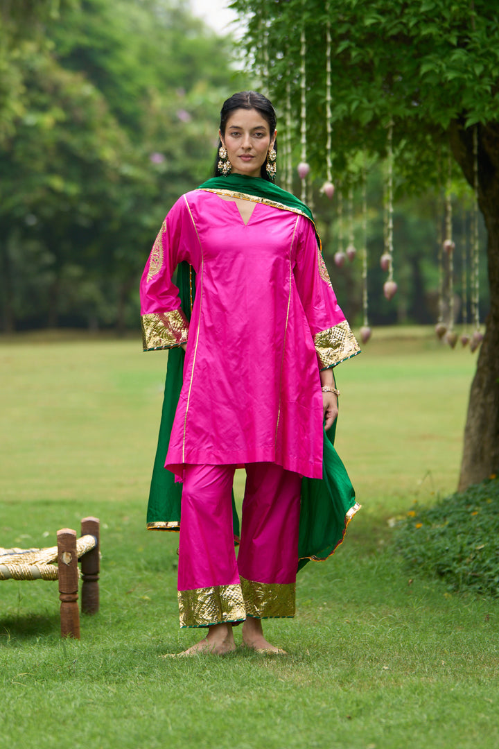 Phillauri Vol 3 hot pink silk choga with silk dupatta ( set of 3)