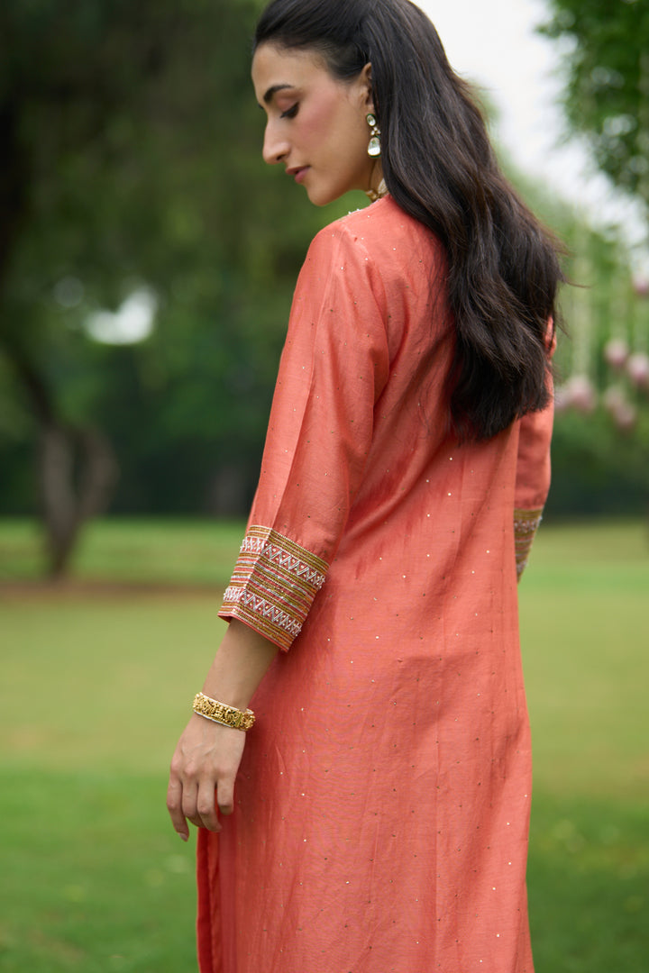 Phillauri Vol 3 rust straight kurta with palazzo and pink dupatta ( set of 3 )